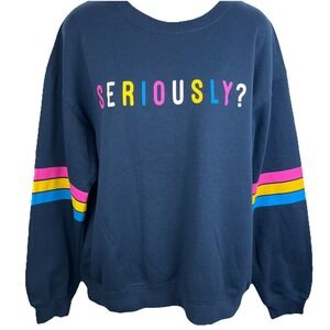 Wound Up Seriously? Navy Sweatshirt Retro Striped Sleeves Women's Size Large